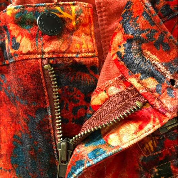 Free People Orange Lennon Funkytown Floral Velvet Skinny Pants Size 0 - Picture 8 of 14